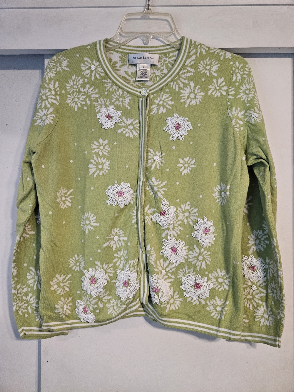 Susan Bristol Green Floral Embellished Cardigan
